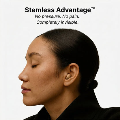 ViSound™ Air ultra-light earbuds in skin tones edition displayed on a model's ear, showcasing a sleek and discreet design.